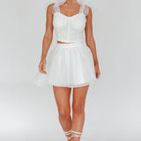 High Class Bow Shoulder Crop Top White