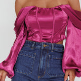 Elouise Off-Shoulder Long Sleeve Top Berry