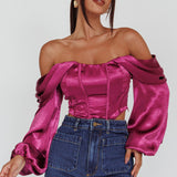 Elouise Off-Shoulder Long Sleeve Top Berry