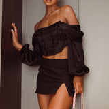 Elouise Off-Shoulder Long Sleeve Top Black