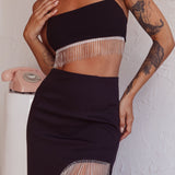 Attention Seeker Diamante Trim Midi Skirt Black