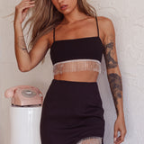 Attention Seeker Diamante Trim Midi Skirt Black