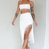 Attention Seeker Diamante Trim Midi Skirt Off White