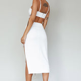 Attention Seeker Diamante Trim Midi Skirt Off White