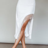 Attention Seeker Diamante Trim Midi Skirt Off White