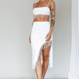 Attention Seeker Diamante Trim Midi Skirt Off White