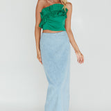 La Belle Frill Neckline Crop Top Green