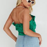 La Belle Frill Neckline Crop Top Green
