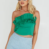 La Belle Frill Neckline Crop Top Green