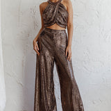 Anything Goes Draped Sequin Crop Top Gold