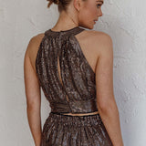 Anything Goes Draped Sequin Crop Top Gold
