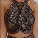 Anything Goes Draped Sequin Crop Top Gold
