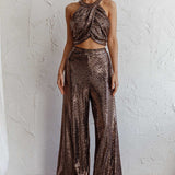 Anything Goes Draped Sequin Crop Top Gold