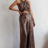 Anything Goes Draped Sequin Crop Top Gold