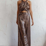 Anything Goes Draped Sequin Crop Top Gold