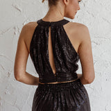 Anything Goes Draped Sequin Crop Top Black