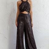 Anything Goes Draped Sequin Crop Top Black