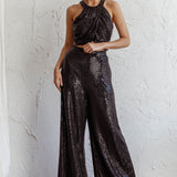 Anything Goes Draped Sequin Crop Top Black