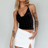 Jaydelle Halterneck Diamante Top Black