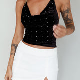 Jaydelle Halterneck Diamante Top Black