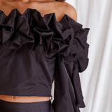 Midnight Mirage Puff Ruffle Crop Top Black