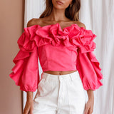 Midnight Mirage Puff Ruffle Crop Top Doll Pink