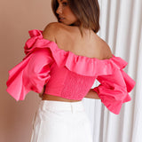 Midnight Mirage Puff Ruffle Crop Top Doll Pink