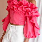 Midnight Mirage Puff Ruffle Crop Top Doll Pink
