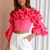 Midnight Mirage Puff Ruffle Crop Top Doll Pink