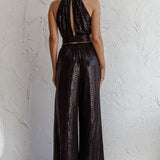Anything Goes Wide Leg Metallic Pants Black