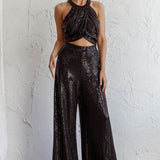 Anything Goes Wide Leg Metallic Pants Black