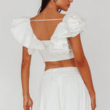 Zali Ruffle Sleeve Crop Top White