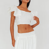 Zali Ruffle Sleeve Crop Top White