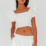 Zali Ruffle Sleeve Crop Top White