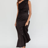 Scarlett One-Shoulder Pleat Maxi Dress Black