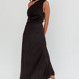 Scarlett One-Shoulder Pleat Maxi Dress Black