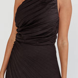 Scarlett One-Shoulder Pleat Maxi Dress Black