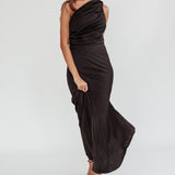 Scarlett One-Shoulder Pleat Maxi Dress Black