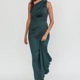 Scarlett One-Shoulder Pleat Maxi Dress Green