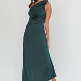 Scarlett One-Shoulder Pleat Maxi Dress Green