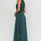 Scarlett One-Shoulder Pleat Maxi Dress Green