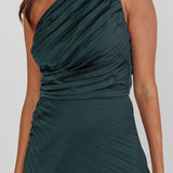 Scarlett One-Shoulder Pleat Maxi Dress Green