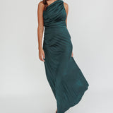 Scarlett One-Shoulder Pleat Maxi Dress Green