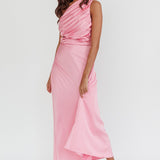 Scarlett One-Shoulder Pleat Maxi Dress Pink