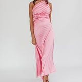 Scarlett One-Shoulder Pleat Maxi Dress Pink