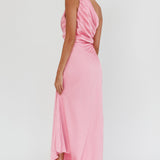 Scarlett One-Shoulder Pleat Maxi Dress Pink