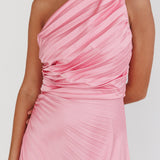 Scarlett One-Shoulder Pleat Maxi Dress Pink