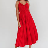 Spoken For Accordion Pleat Midi Dress Red