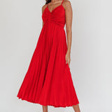Spoken For Accordion Pleat Midi Dress Red