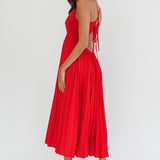 Spoken For Accordion Pleat Midi Dress Red